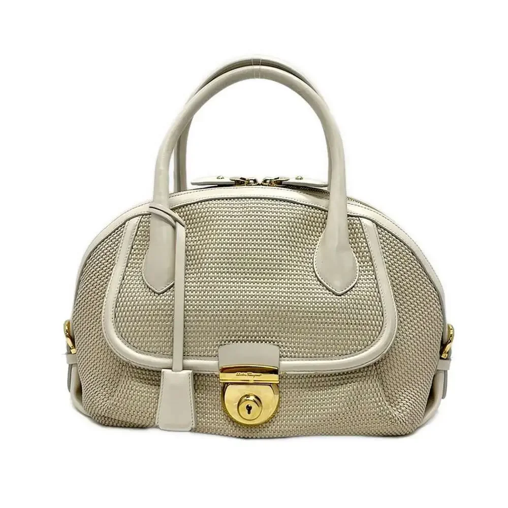 Salvatore Ferragamo Medium Fiamma Handbag Cream Gold
